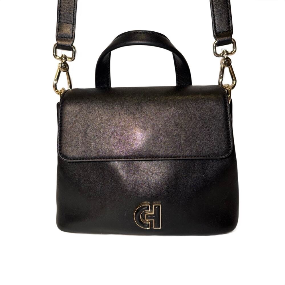 Cole Haan Blk Mini Collective Satchel Crossbody Detachable Strap Smooth Leather